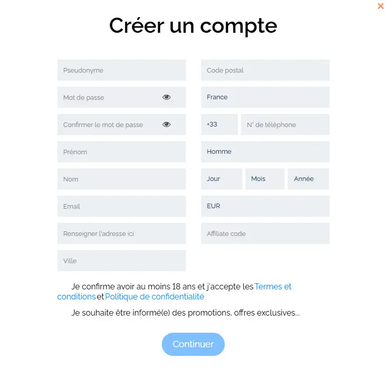 Processus d'inscription CABARINO CASINO